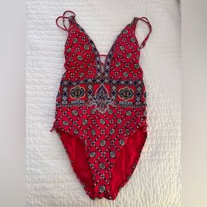 Nanette Lepore Plunging Strappy-Side One-Piece High-Leg Swimsuit